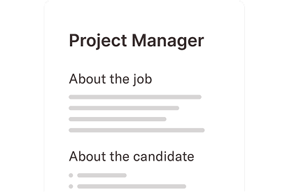 Project Manager job description template with sections for job details and candidate requirements on a transparent background