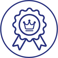 About Us 3 Icon of a ribbon badge with a crown, symbolizing premium reputation management and brand excellence