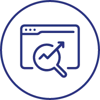 About Us 2 Icon of a web browser window with a magnifying glass and upward arrow, symbolizing effective SEO strategies for improved Google search rankings