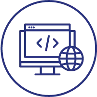 About Us 4 Icon of a computer monitor displaying code with a globe symbol, representing reliable web design services available 24/7